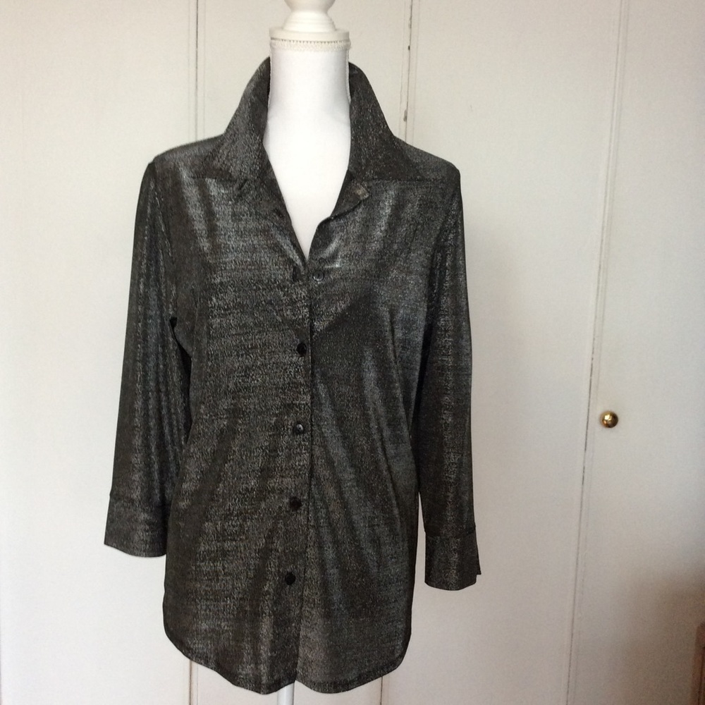 Jessica Ash Black Shimmer Blouse Size L
